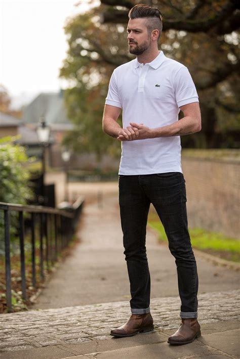 Shop the full collection now. Men's White Polo, Black Jeans, Brown Leather Chelsea Boots ...