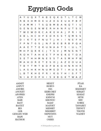 Egyptian Gods Word Search