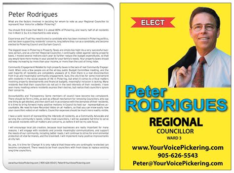 Peter Rodrigues Pickering Ward 3 Regional Councillor Candidate