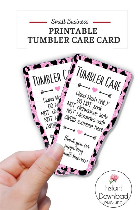 Printable Tumbler Care Card Tumbler Wash Instructions 1160684