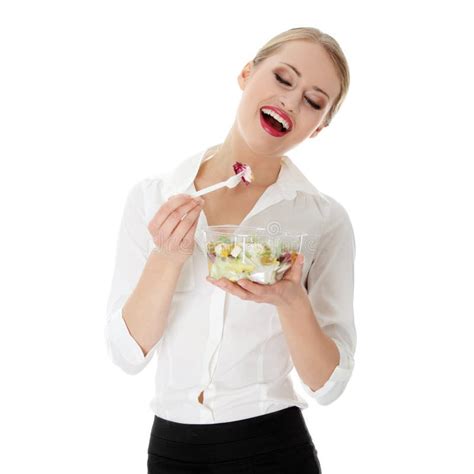 Young Businesswoman Eating Salad Stock Photo Image Of Manager Girl