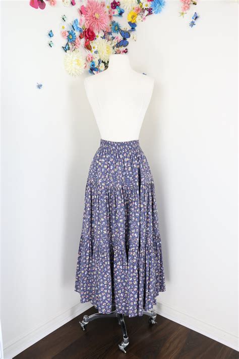 Vintage 80s 90s Laura Ashley Skirt Floral Tiered Long Full Circle