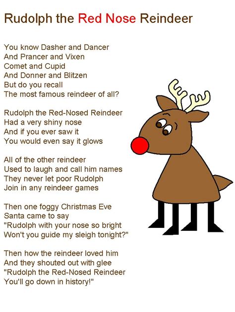 Rudolf The Red Nose Reindeer Lyrics Christmas Songs