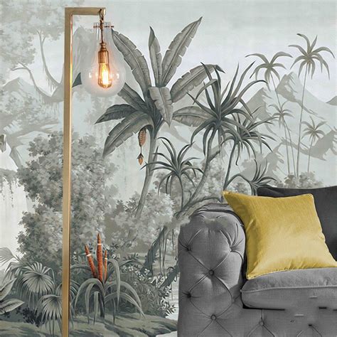 Hand Painted Retro Tropical Plants Wallpaper Wall Mural Etsy