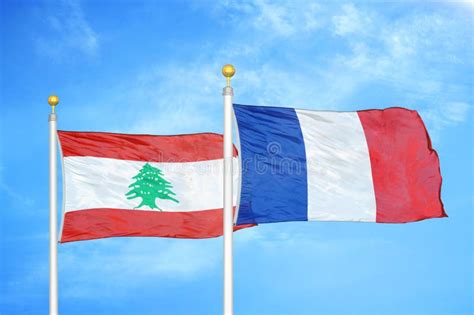 Lebanon Vs France French Smoky Mystic Flags Placed Side By Side Thick