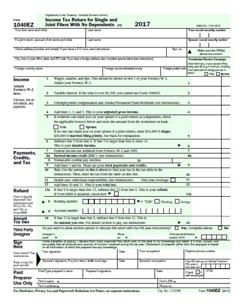 Printable 1040 Ez Tax Form