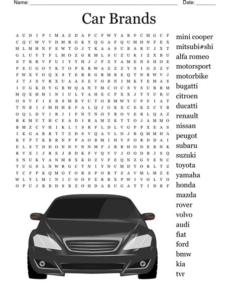 Car Brands Word Search Wordmint