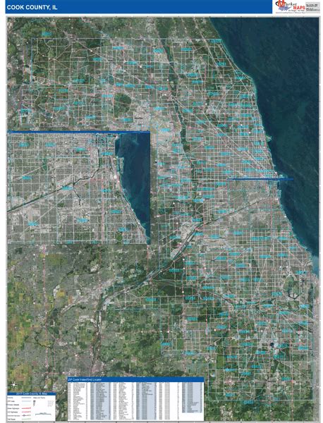 Cook County Il Wall Map Satellite Zip Style By Marketmaps Mapsales