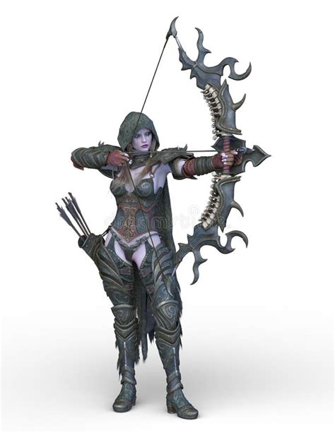 3d Rendering Of A Female Warrior With A Bow And Arrow Stock
