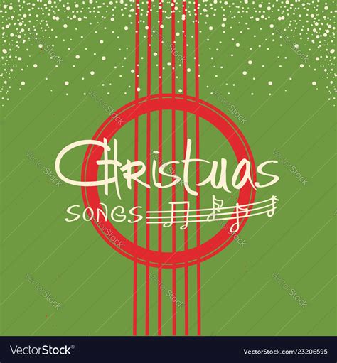 Christmas Guitar Music Poster Green Background Vector Image