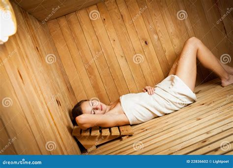 Woman Relaxing In A Sauna Stock Photo Image Of Pretty