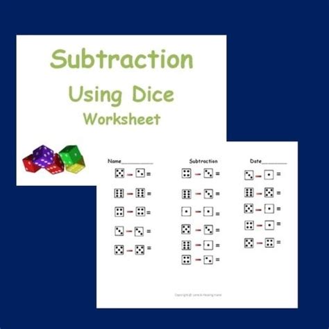 Subtracting Using Dice Subtraction Math Activities Elementary