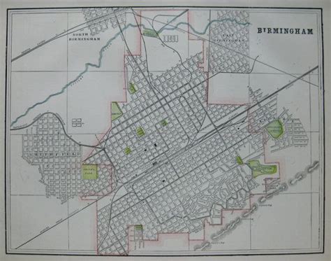 1901 Antique Birmingham Street Map Of Birmingham Alabama City Etsy