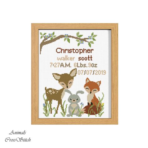 Birth Announcement Counted Cross Stitch Pattern Set Forest Etsy