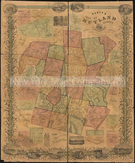 1854 Map Scotts Map Of Rutland County Vermont Size 20x24 Ready