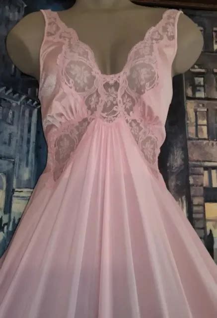 Vintage Olga Bodysilk Gown Nightgown Silky Usa Nylon Grand Sweep Pink S M Picclick