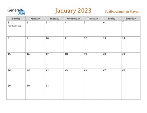 January 2023 Calendar With Svalbard And Jan Mayen Holidays