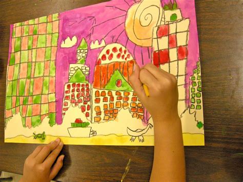 Zilker Elementary Art Class 2nd Grade Cityscape Paintings