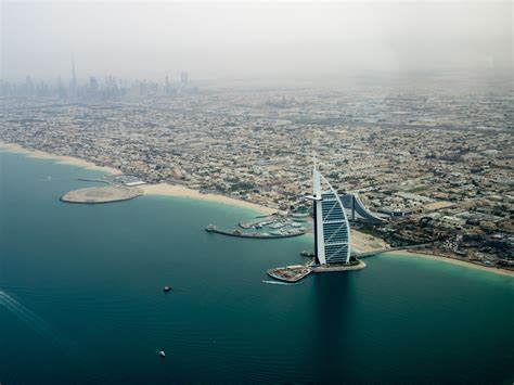 Burj Al Arab Dubai Cityscape Sea Helicopter View Shore Hd