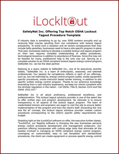 A collection of free lockout tagout procedures for your business. Lockout Tagout Procedures Powerpoint - Form : Resume Examples #a6Yn4vO2Bg