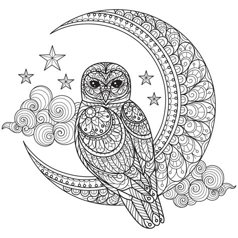 Mandala Owl With Moon Coloring Page Download Print Now