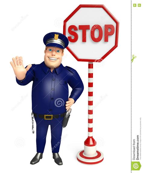 Police With Stop Sign Stock Illustration Illustration Of Sign 77480247