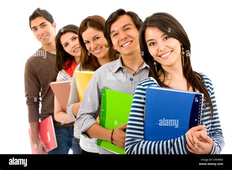 Happy University Students With Notepads Stock Photo Alamy