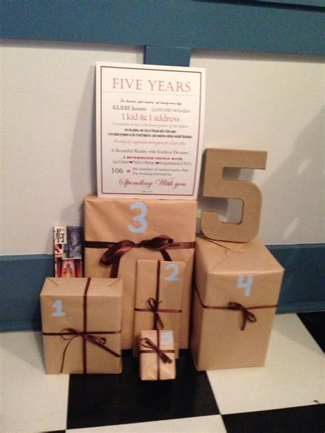 Diy anniversary gift for him. 5 year anniversary. 1 gift that reminds you of each year ...