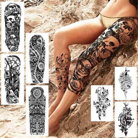 Coktak 21 Sheets Extra Large Black Temporary Tattoos For Women Adults Greek Myth With 8 Sheets