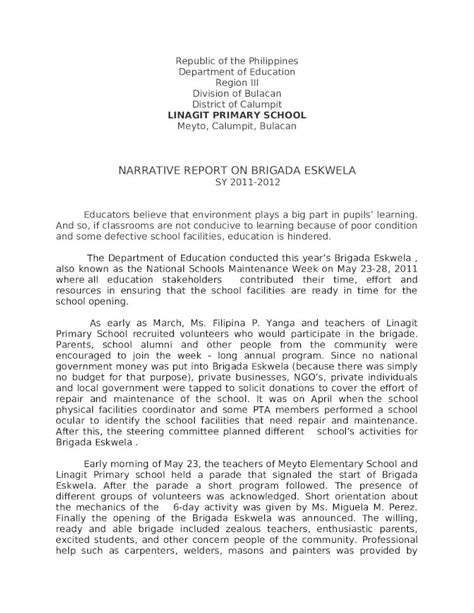 Docx Narrative Report On Brigada Eskwela Dokumentips