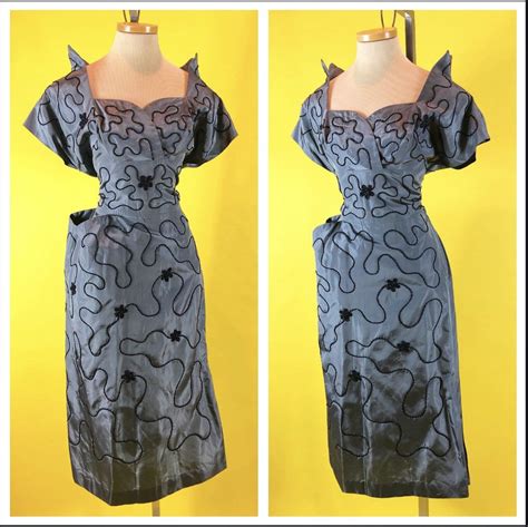 Vintage 1940s Taffeta Wiggle Dress Hip Swag Fitted Dress Etsy
