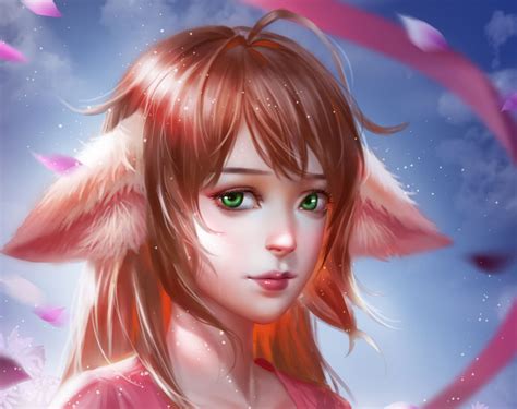 Fox Girl Ears Face Pink Creature Shutao Mo Frumusete Luminos