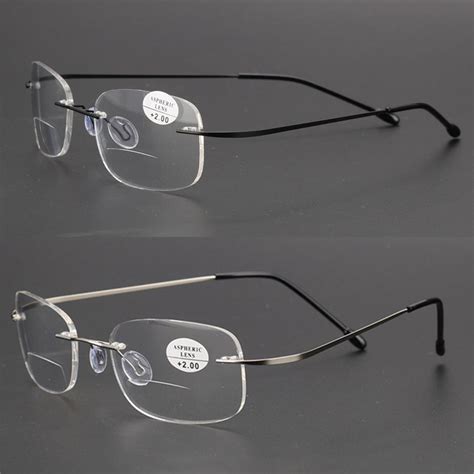 2 Pack Rimless Bifocal Reading Glasses Metal Flexible Rectangle Readers