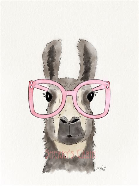 Happy Llama With Glasses Printable Wall Art Animal Print Etsy