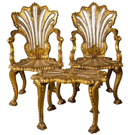 Spectacular French Rococo Style Armchairs And Stool By