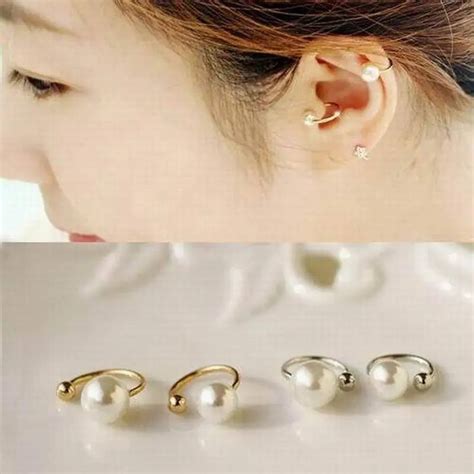 Womens Elegant Imitation Pearl Ear Wrap Cartilage Cuff U Clip On