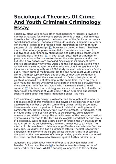 ⚡ Crime In Youth Essay Two Theories Of Youth Crime Criminology Essay 2022 11 02