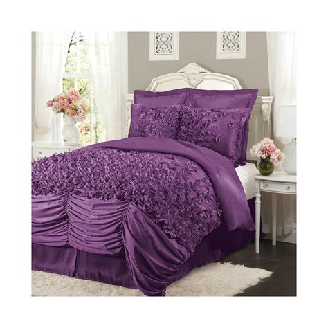 Find great deals on ebay for purple comforter set. Lush Lucia Purple Ruffled King Size 4 Piece Comforter Set ...