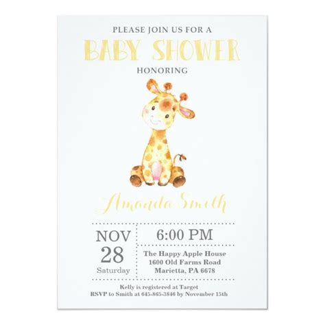 Giraffe Baby Shower Invitation Yellow And Gray Zazzle