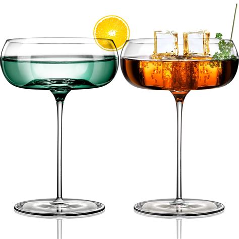 Buy Cocktail Glasses Hand Blown Crystal Coupe Glasses Set Of 2 Round Martini Glasses With Stem