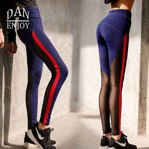 best stylish see through mesh panels yoga pants high waist elastic solid workout running pants