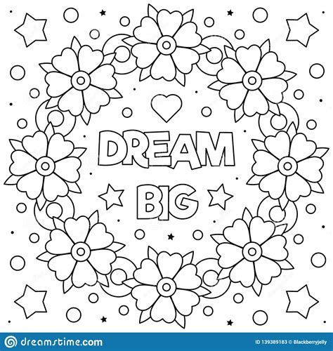 Dream Big Coloring Page Black And White Vector Illustration Stock