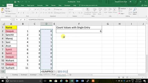 Count Unique Entries Of Column In Excel With Example Youtube