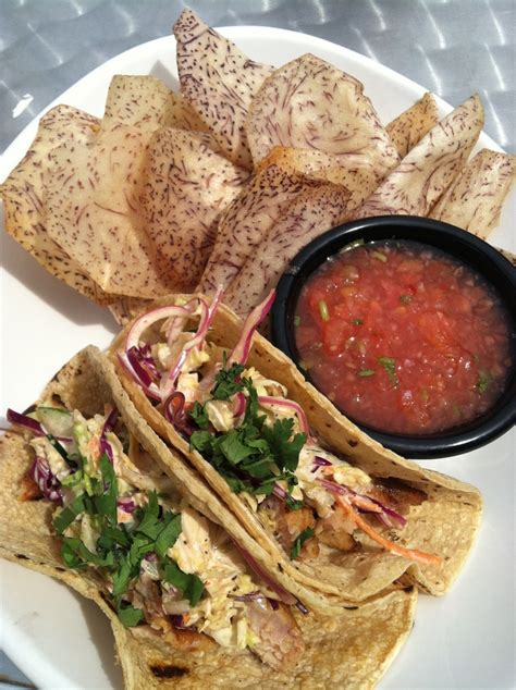 Fish Tacos With Taro Chips And Salsa From Stir Fry Cafe Chips And