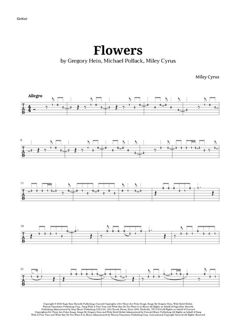 flowers partituras miley cyrus guitarra tablatura