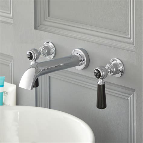 Milano Elizabeth Traditional Wall Mounted Tap Hole Lever Basin Mixer Tap Chrome And Black