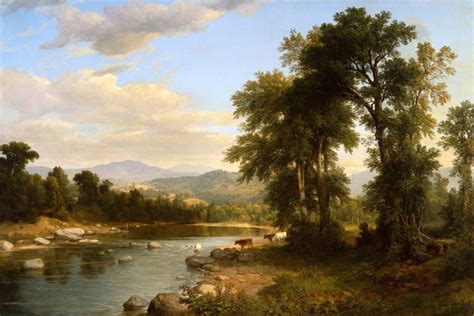 A River Landscape 1858 Cows Drinking Water Painting By American Asher