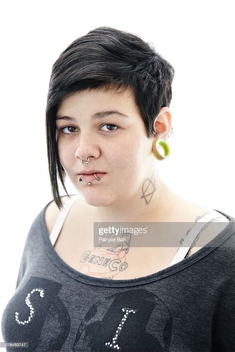 Studio Portrait Of Defiant Punk Goth Teen Girl High Res Stock Photo