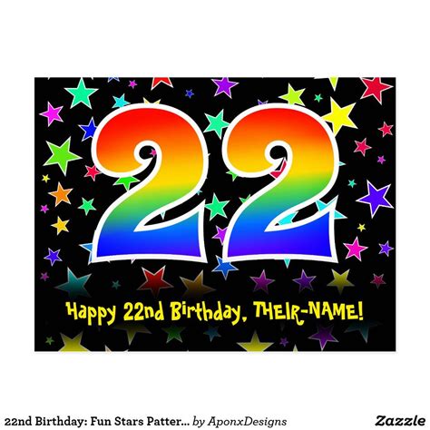 22nd Birthday Fun Stars Pattern Rainbow 22 Name Postcard Zazzle