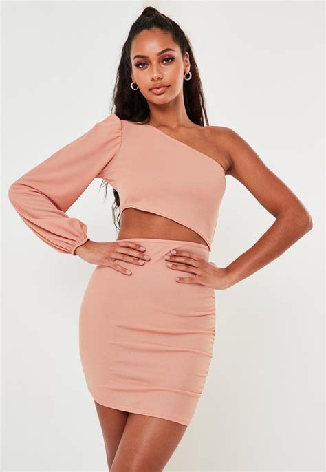 Pink Balloon Sleeve Cut Out One Shoulder Mini Dress | Missguided